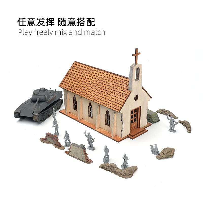 Model drewniany do samodzielnego montażu, scena z europejskim i amerykańskim domem kościelnym w skali 1/72, ozdoba, prezent DIY, rękodzieło.