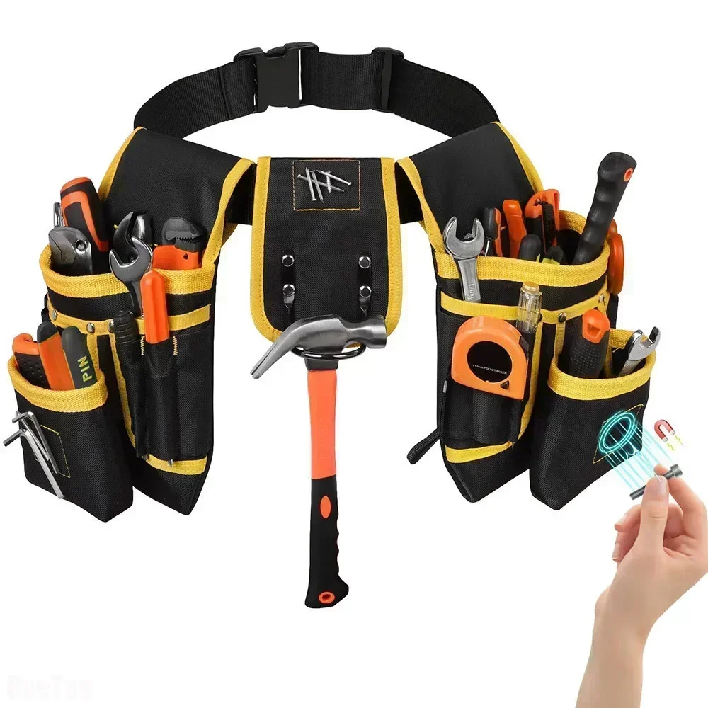 Electrician Waist Bag Carpenter Tool Bag Set with Magnetic Belt Hammer Holder Nail Suction Tool Pouch Organizer Tool Accessories