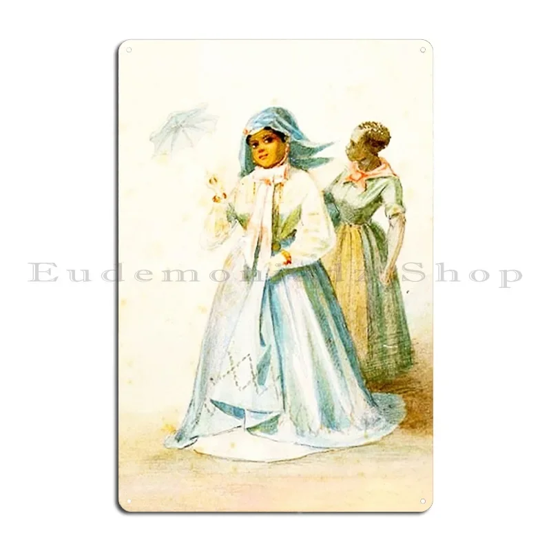 African American Creole Woman In Fashionable Dress Of The Era And Parasol Metal Sign Living Room Wall Decor Custom