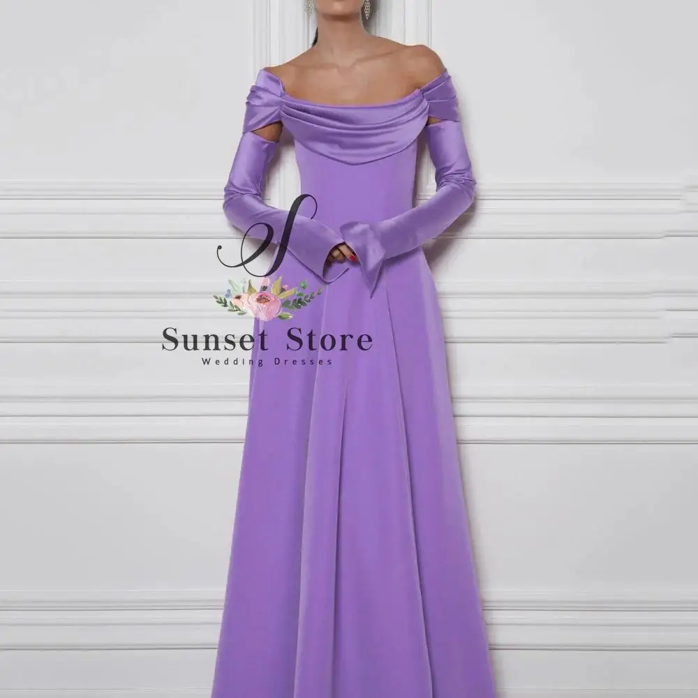 Customized  Elegant Prom Dresses Customized Simple A Line Party Gowns Long Sleeve Strapless Evening Dress Off Shoulder Vestido D
