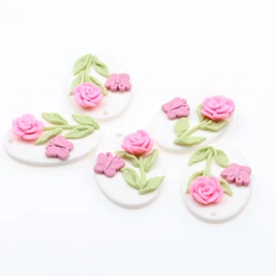 2PCS Polymer Clay Flower Earring Findings-Jewelry Charm-Oval pendants for making Necklace,1 Hole Handmade,DIY Connector-PC-129