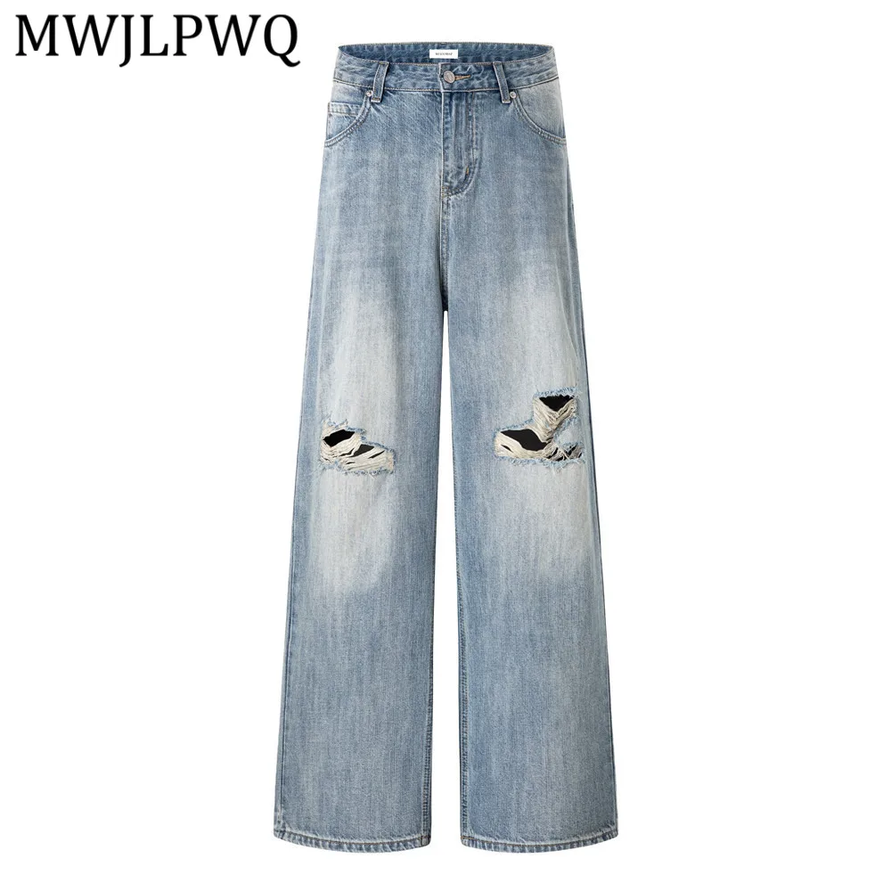 

Мужские джинсы MWJLPWQ в стиле панк-ретро, рваные, широкие, свободного кроя, с эффектом потертости и градиентным окрашиванием, прямые, модель 14224