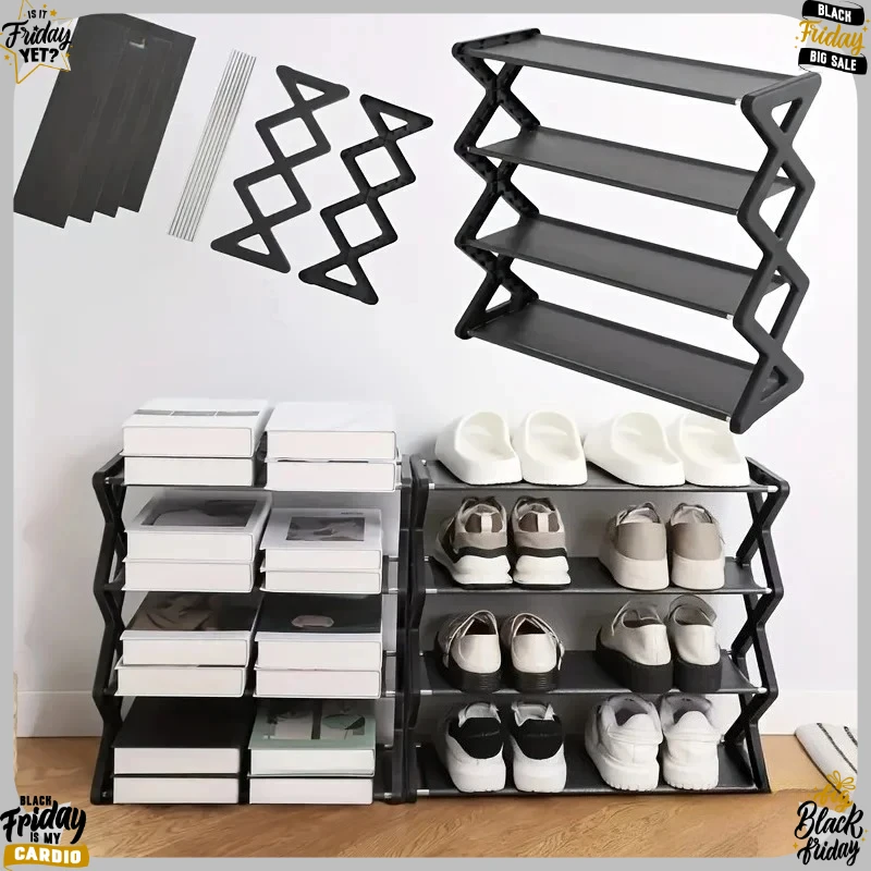 Zapatero Sencillo de Color Sólido para el Hogar, Apto para Porche, Sala de Estar, Zapatero de 4 Niveles Tipo X, Multicapa y Ahorrador de Espacio