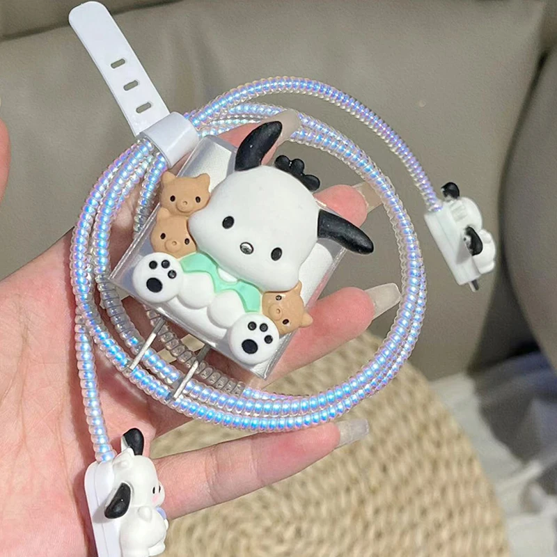 Sanrios Melody Pochacco Charger Protector Cable Organiser for Apple Iphone Cute Kuromi Cable Management Hellokittys Sleeve Cords