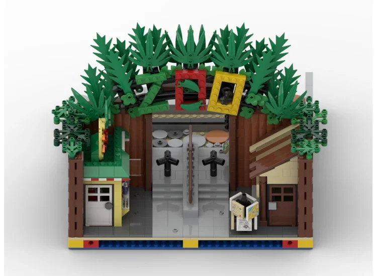 Zoo-Eingang und Affen-Lebensraum MOC Modulares Tierziegel-Set Street View-Modell Stadtszene Gebäude Blöcke Kit DIY-Spielzeug für Kinder