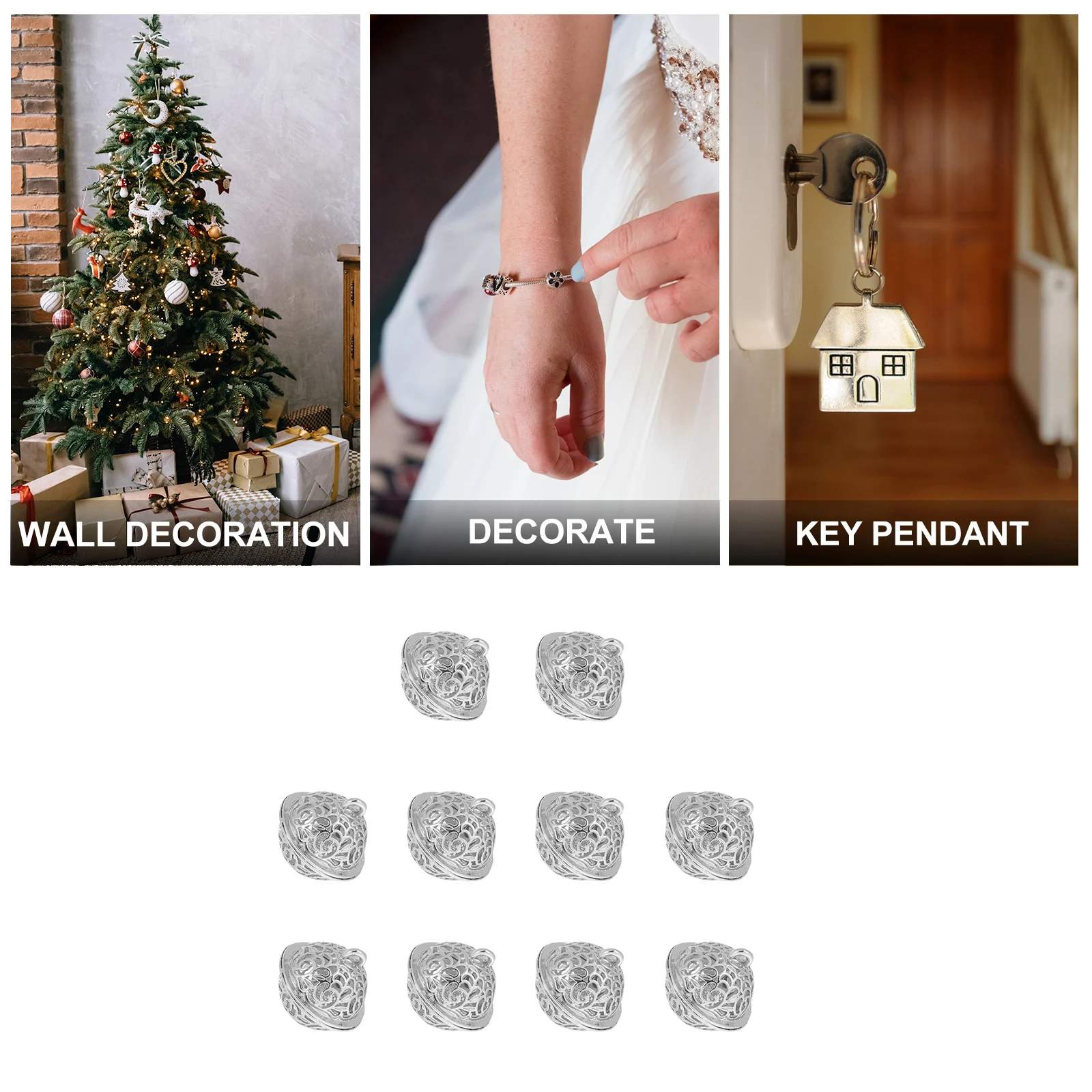 

10Pcs Premium Tin Alloy Electroplated Hollow Bells Decorative Chime Christmas Hanging Decoration for Jewelry DIY Craft Key