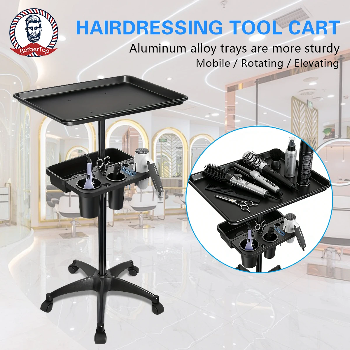 

Salon Rolling Cart Tray Dryer Holder Stable Hairdressing Cart Tool Hair Extension Tool Tray Cart for Barber Home