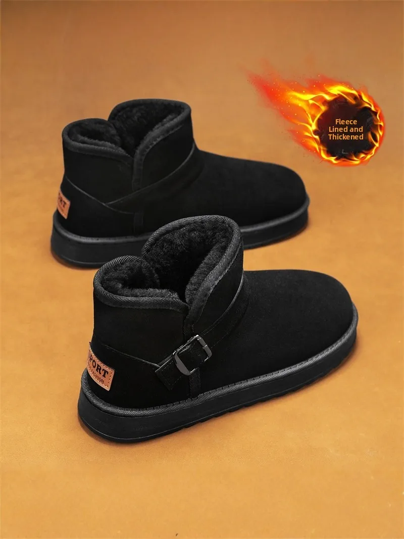 

Men's Winter Snow Boots Fleece Lined Fur Integrated Bread Style Anti-slip Waterproof Cold Proof Casual Short Booties