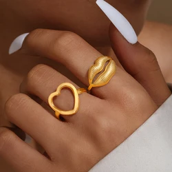 Stainless Steel Ring Set High-end romantic design Kissed Peach Heart Sculpted Engraving Fine Ring Set For Women Jewelry Daily We