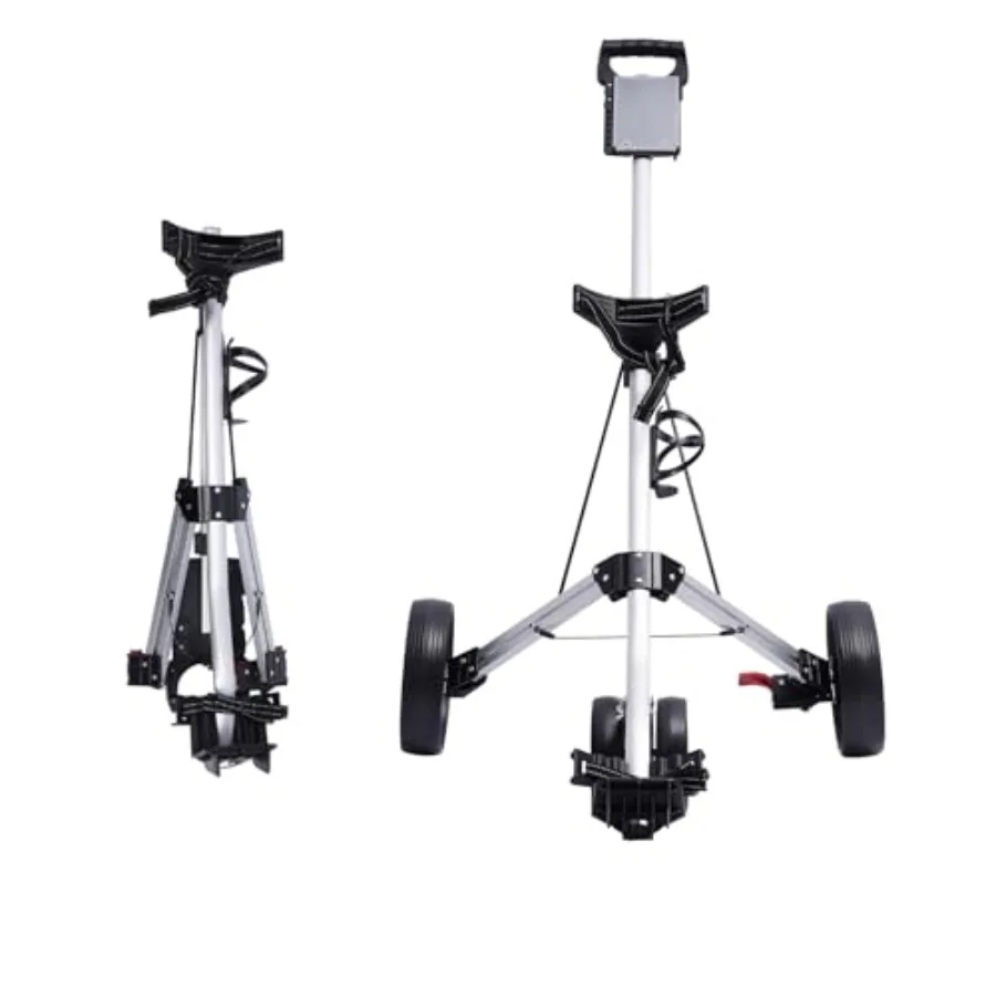 

3 Wheel Push Pull Golf Cart 59 43 inch 33-44lbs Adjustable Walking Golf Car Foot Brake Trolley with Water Bottle Holder for Gol