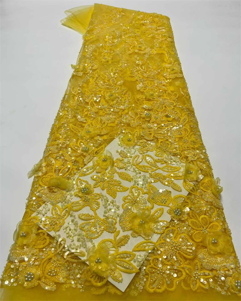 

Nigerian Sequins Party Lace African Beads Lace Fabric 2026 High Quality 5Yards African French Tulle Net Lace Wedding Material