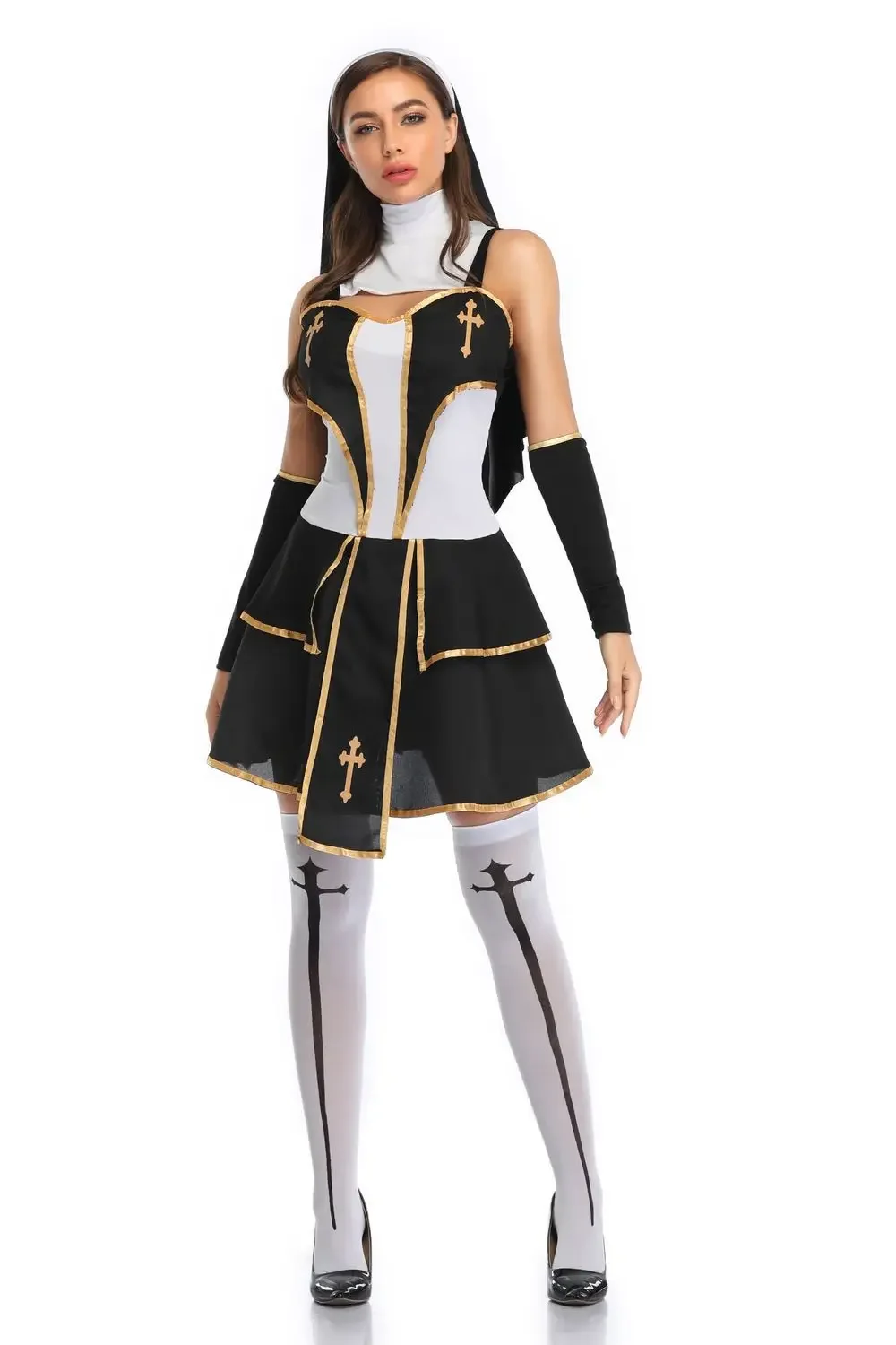 Disfraz de sacerdote para adultos, disfraz de monja erótica para hombres y mujeres, uniforme de sacerdotes Sexy, vestido de fiesta de Halloween elegante