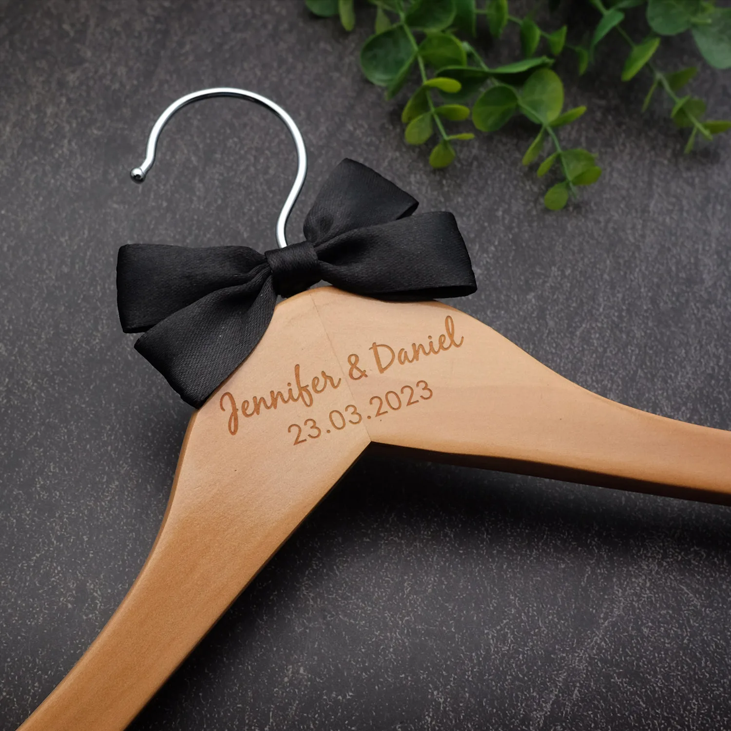 Personalised Wedding Hanger Custom Wedding Dress Hanger Bridal Hanger Engraved Names and Date Wood Hanger Bridal Shower Gifts