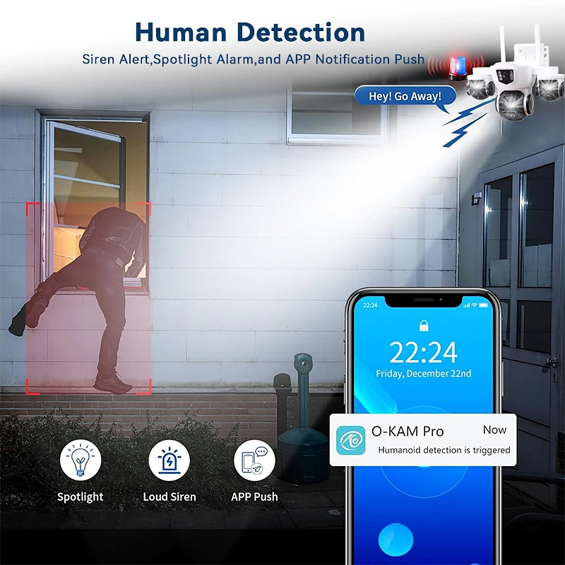 OKAM PRO كاميرا مراقبة للمنزل HD 20MP 10x زووم بصري ثلاثي الشاشة كاميرا خارجية ملونة للرؤية الليلية تتبع الحركة IP CCTV #2