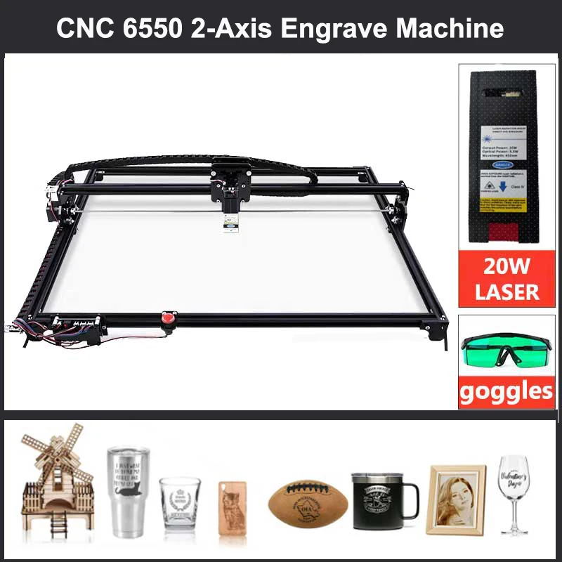 NEW 6550 20w Laser Engraving Machine 12V 5A CNC 2-Axis Laser Engraver Carving Machine 20w Laser 65*50cm With Emergency Stop