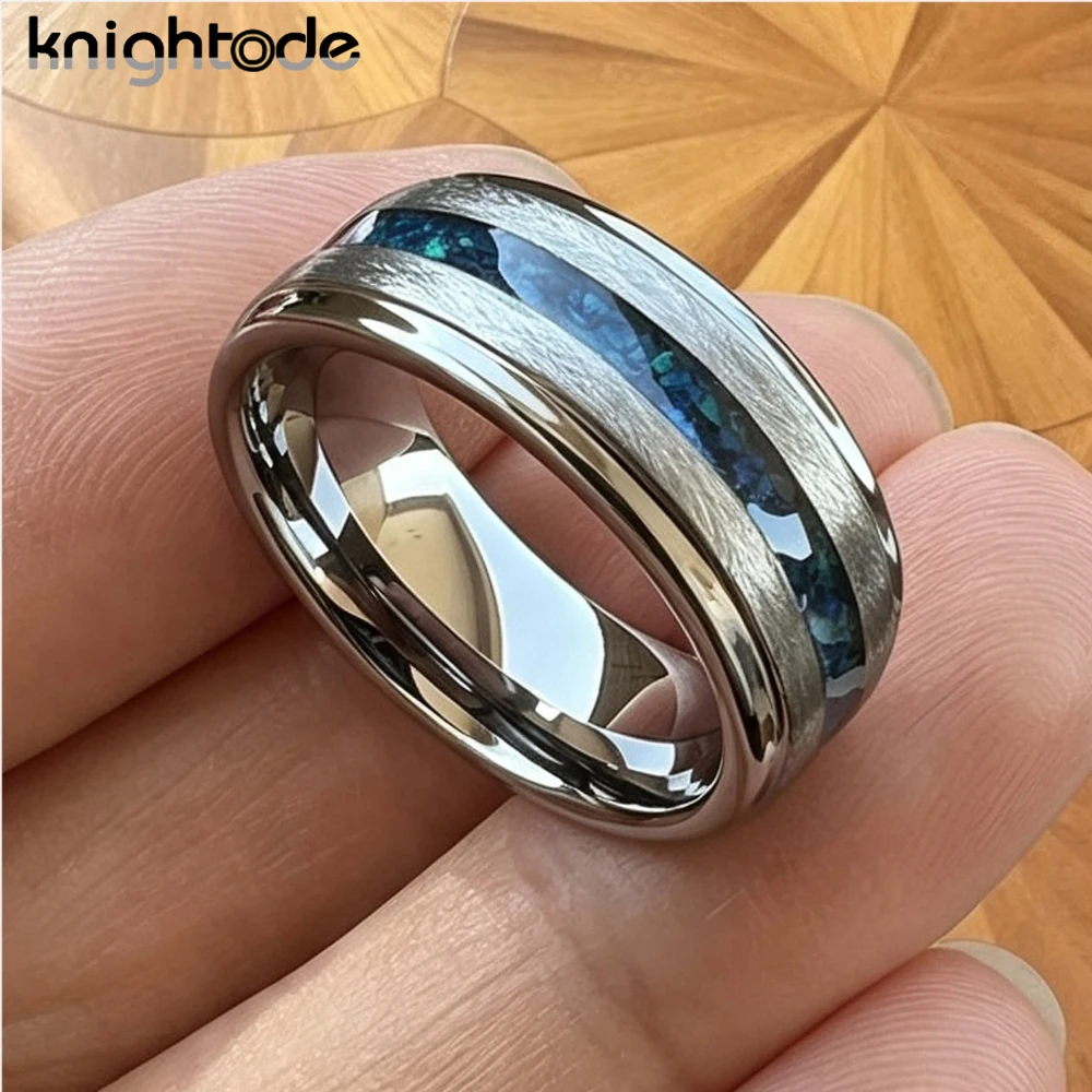 Tungsten Carbide Couple Rings Set 8mm Comfort Fit Matted Abalone Shell Crushed Opal & Antler Inlay Wedding Band for Men And Wome