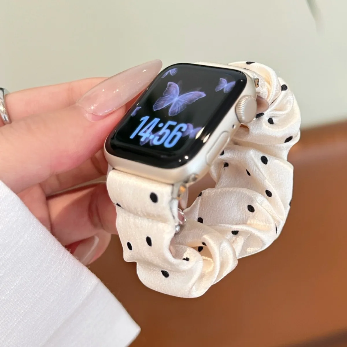 Ins Stylish Yarn Scrunchie Strap Suit for Apple Watch Series Women's Polka Dot Yarn-style Sweet Large Scrunchie Iwatch Strap