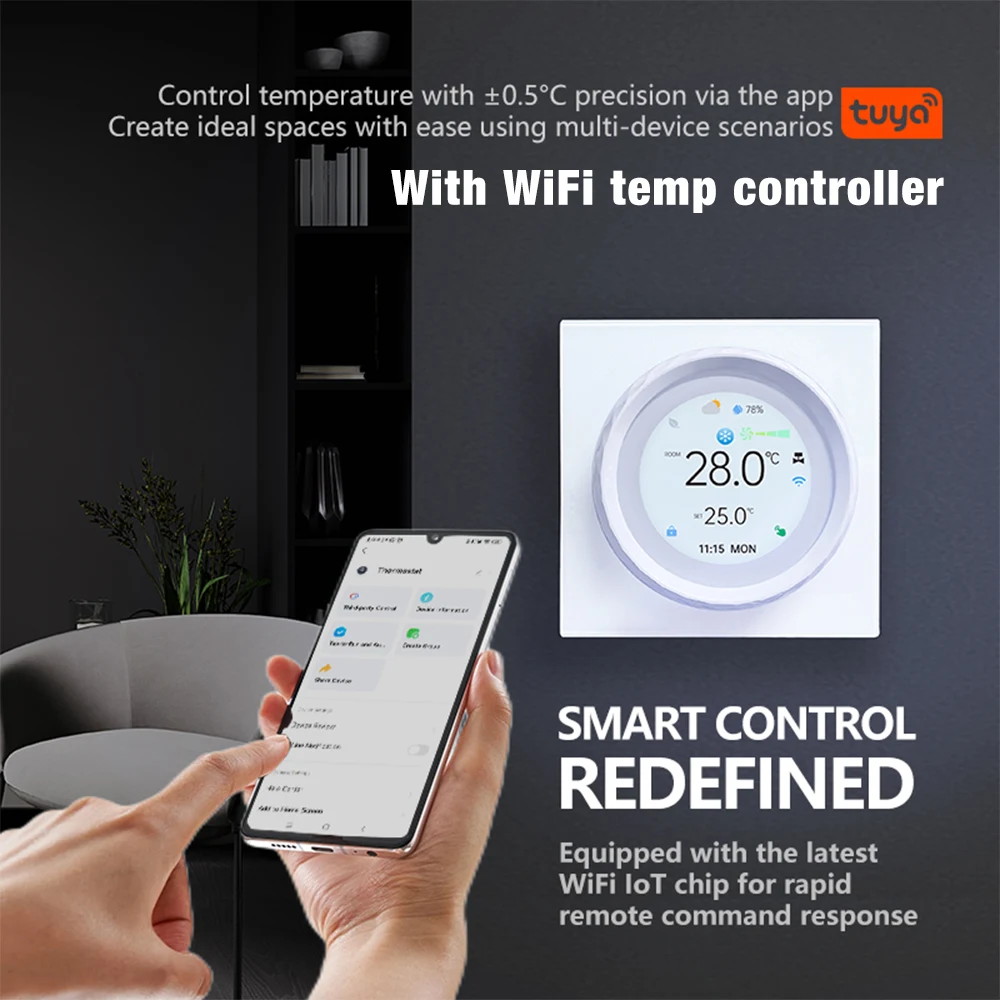 4 Pipe Tuya WiFi Smart Central Air Conditioner Thermostat Fan Coil Unit Voice Temperature Controller Alexa Google Assistant