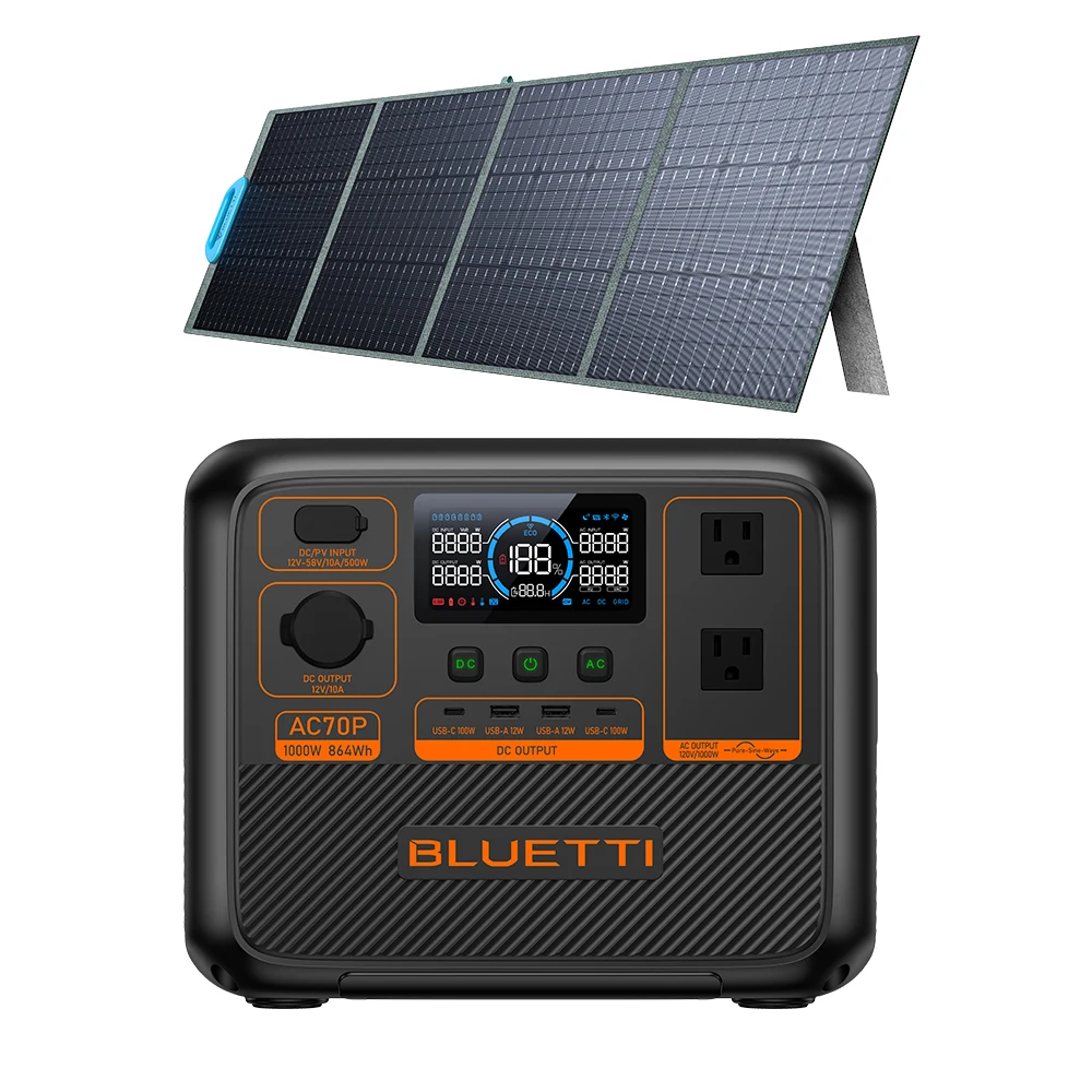 

EB70+PV120 Monocrystalline Solar Panels Mini Solar Generator 1000w 220v AC Outlet Power Station