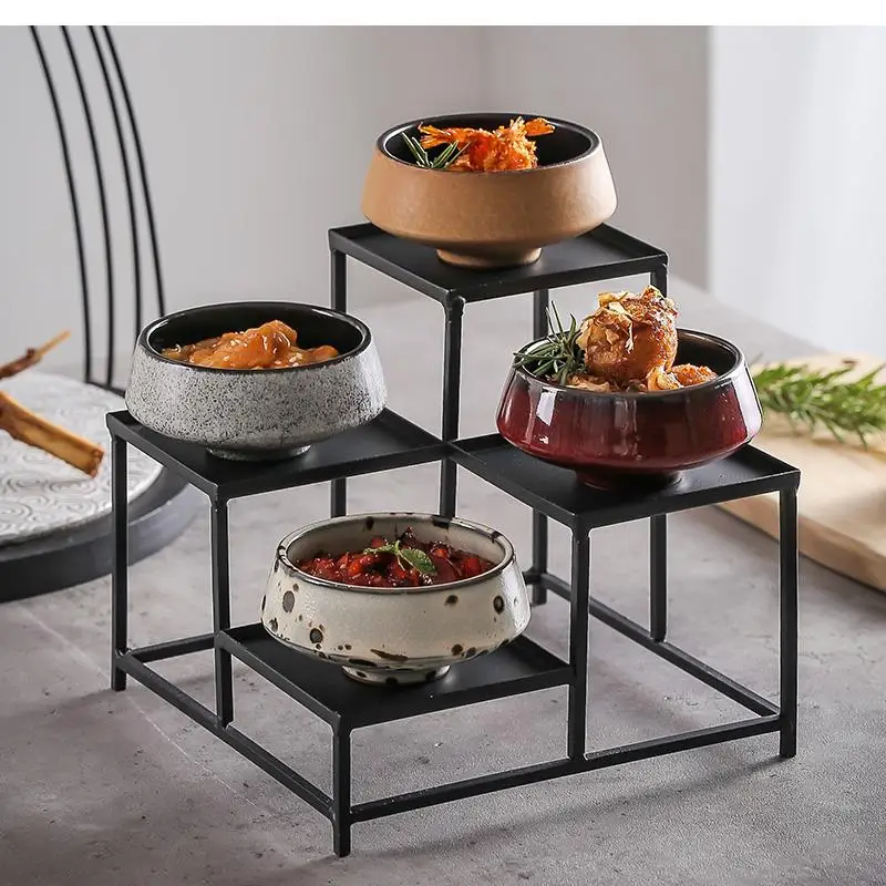 Ceramic Bowl Wrought Iron Storage Rack Dessert Appetizer Featured Hotels Restaurant Table Kitchen Utensils