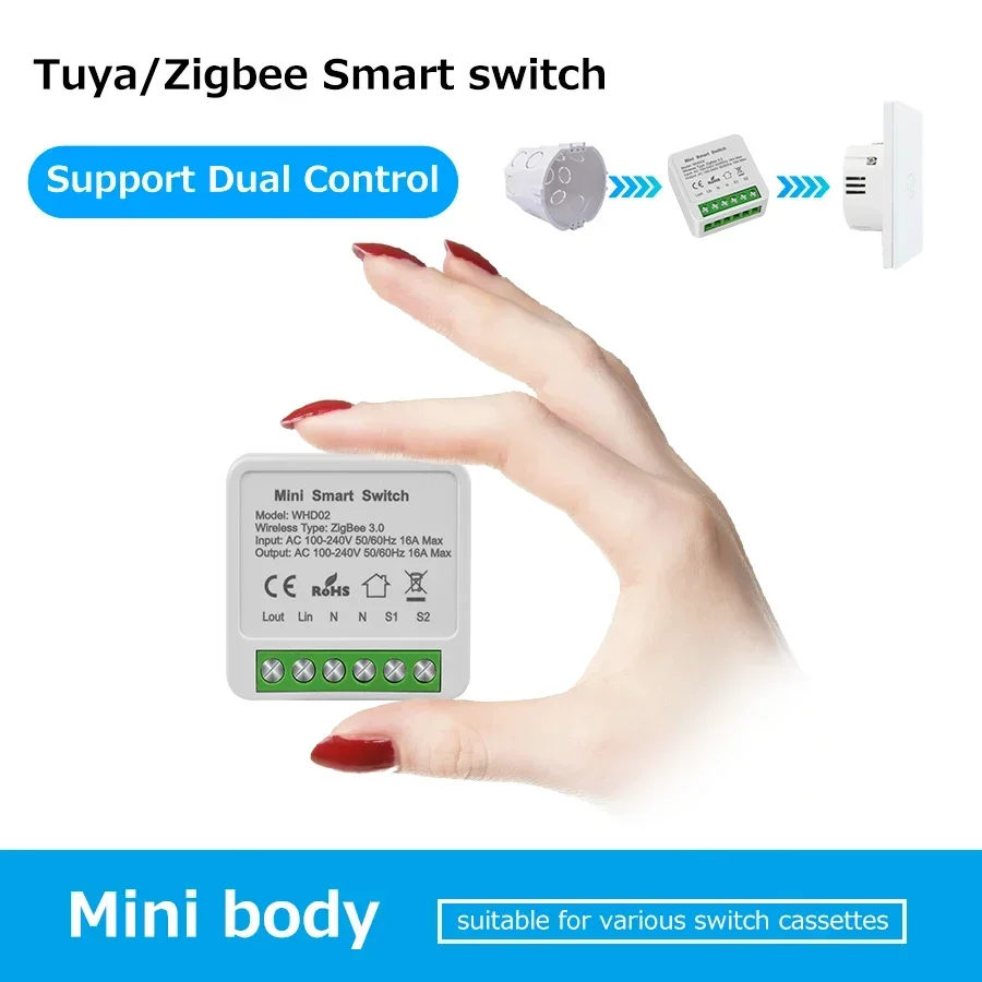 ZigBee WiFi Tuya Smart Switch 2 Way Control 16A Mini Breaker Relay Smart Life APP Control Works with Alexa Google Assistant