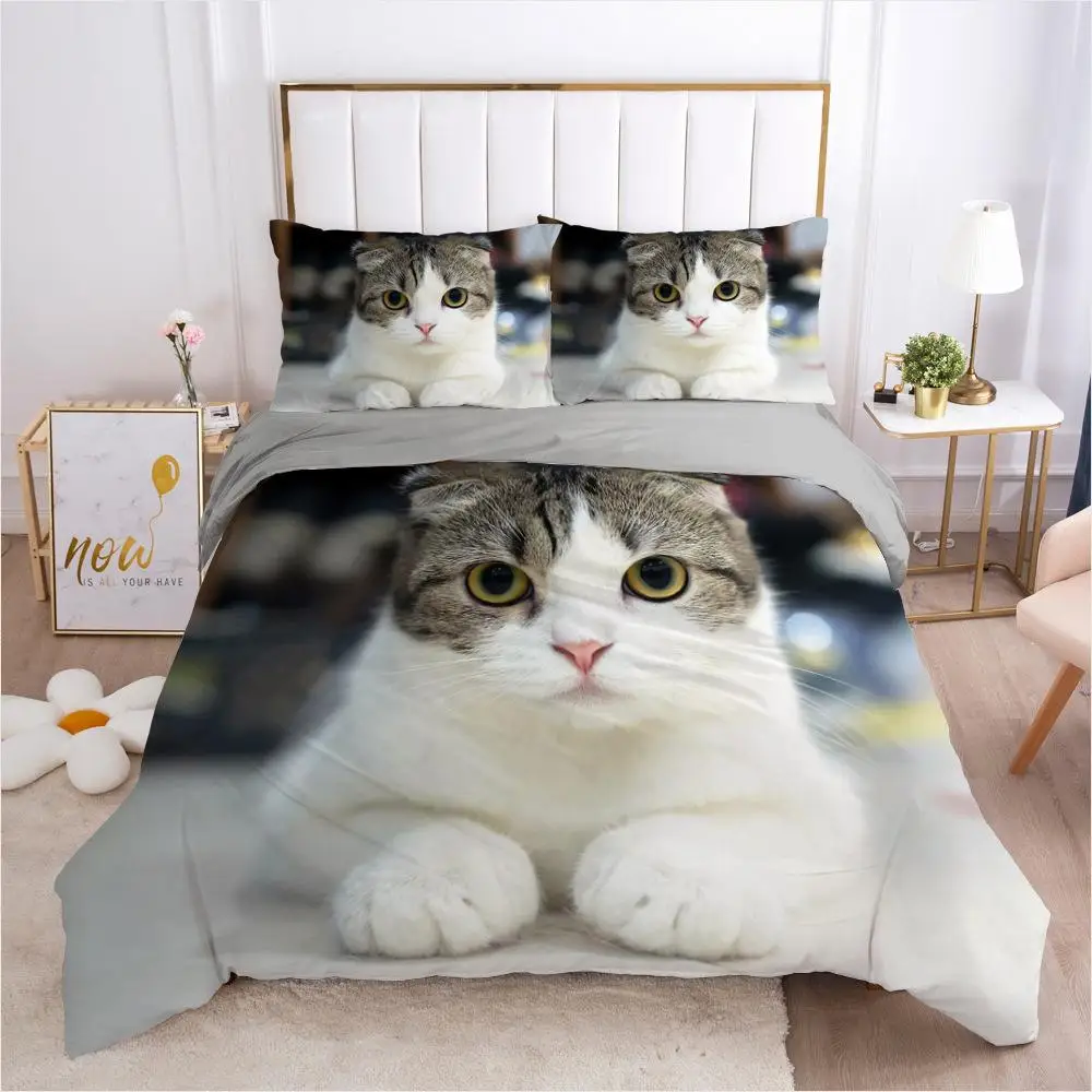 

Cat Duvet Cover Set Cat Lover Gifts Bedding Set Microfiber Cute Kitten Pattern Animal Theme Double Queen King Size Quilt Cover