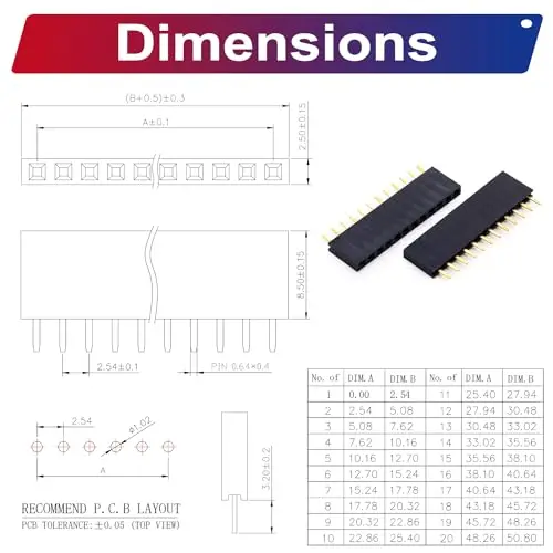 Kit de connecteur femelle simple NucleoDIP, broche d'en-tête droite, femelle, simple, 2.54mm, 2, 3, 4, 5, 6, 7, 8, 9, 10, 12 broches