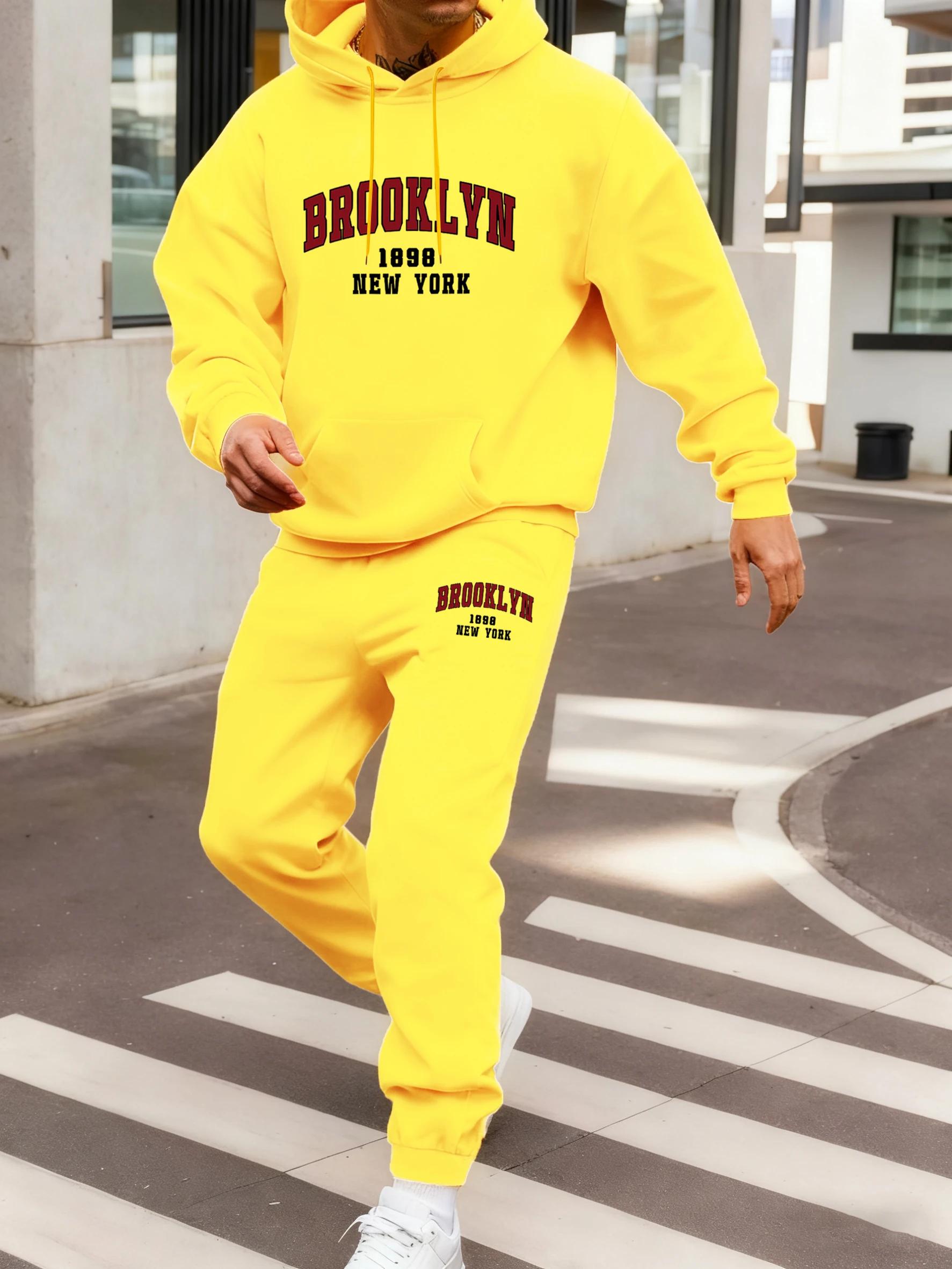 

Brooklyn New York 1898 Prints Men Casual Hoodie Set 10 Color Fashion Sportswear Fleece Jogging Pants Street All-Match Sweatpants
