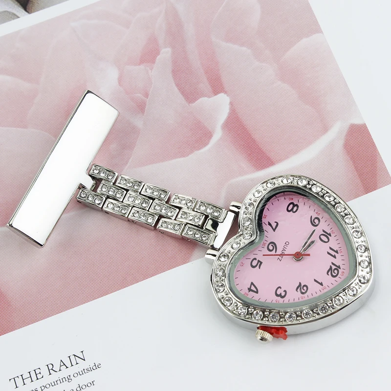 Glitter Nurse FOB watch sparkle Nurse Pocket Watch Egg jojo Pen Holder Heart diamond Brooch Medical Clock Pink graduation Gift