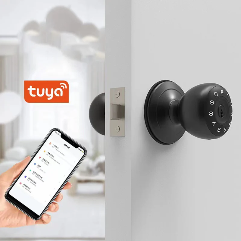 Imagem -04 - Tuya-fingerprint Inteligente Deadbolt Lock Senha Bluetooth Código de Madeira Eletrônico Ball Door Lock 3555 mm Espessura