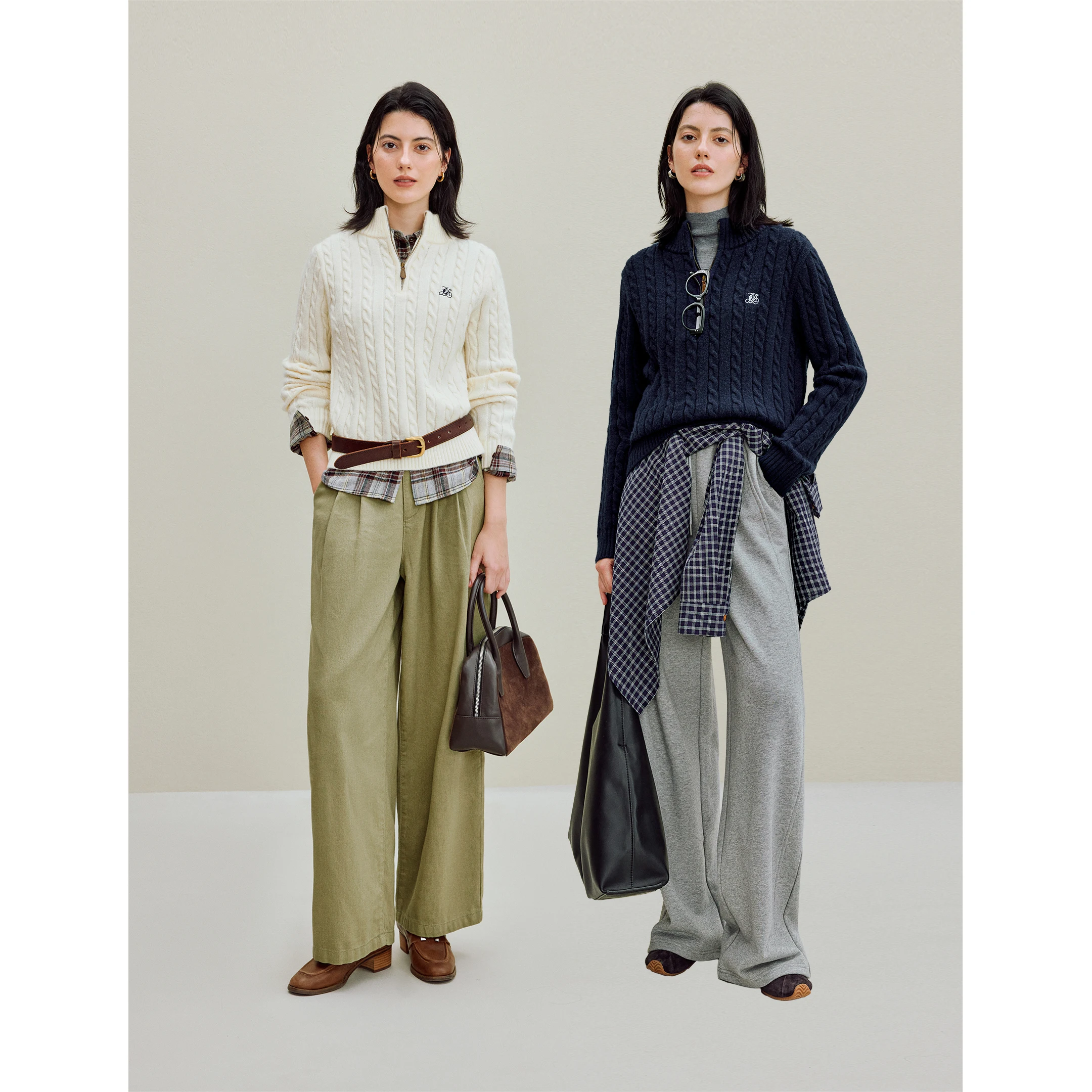 Inman feminino 2025 outono novo estilo francês silencioso luxo simulado pescoço camisola-pulôver de malha com zíper