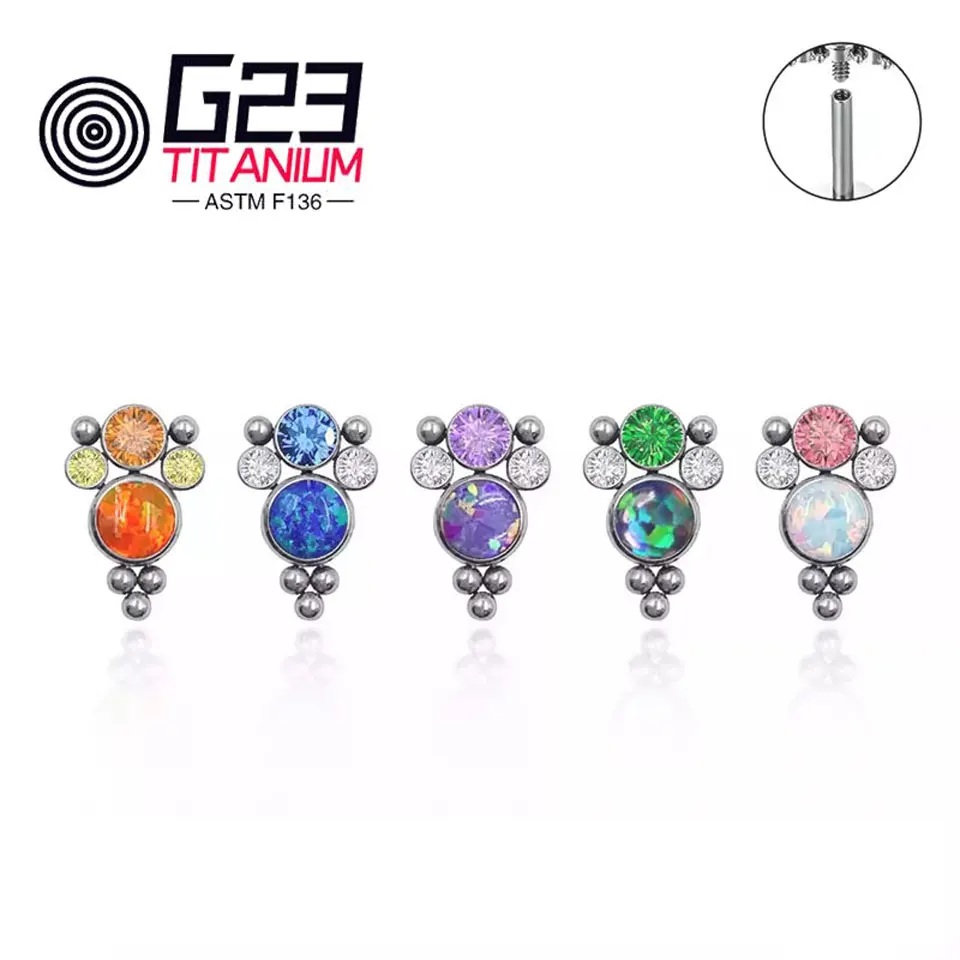 

One Piece 16g Internal Thread Opal Stone Labret Nose Opal Cartilage Tragus Helix Earrings Piercing Body Daith Jewelry