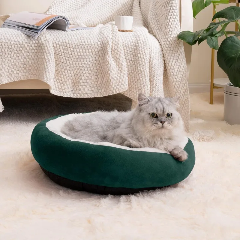 Round Donut Cat and Dog Cushion Bed, 20in Pet Bed for Cats or Small Dogs, Anti-Slip & Water-Resistant Bottom