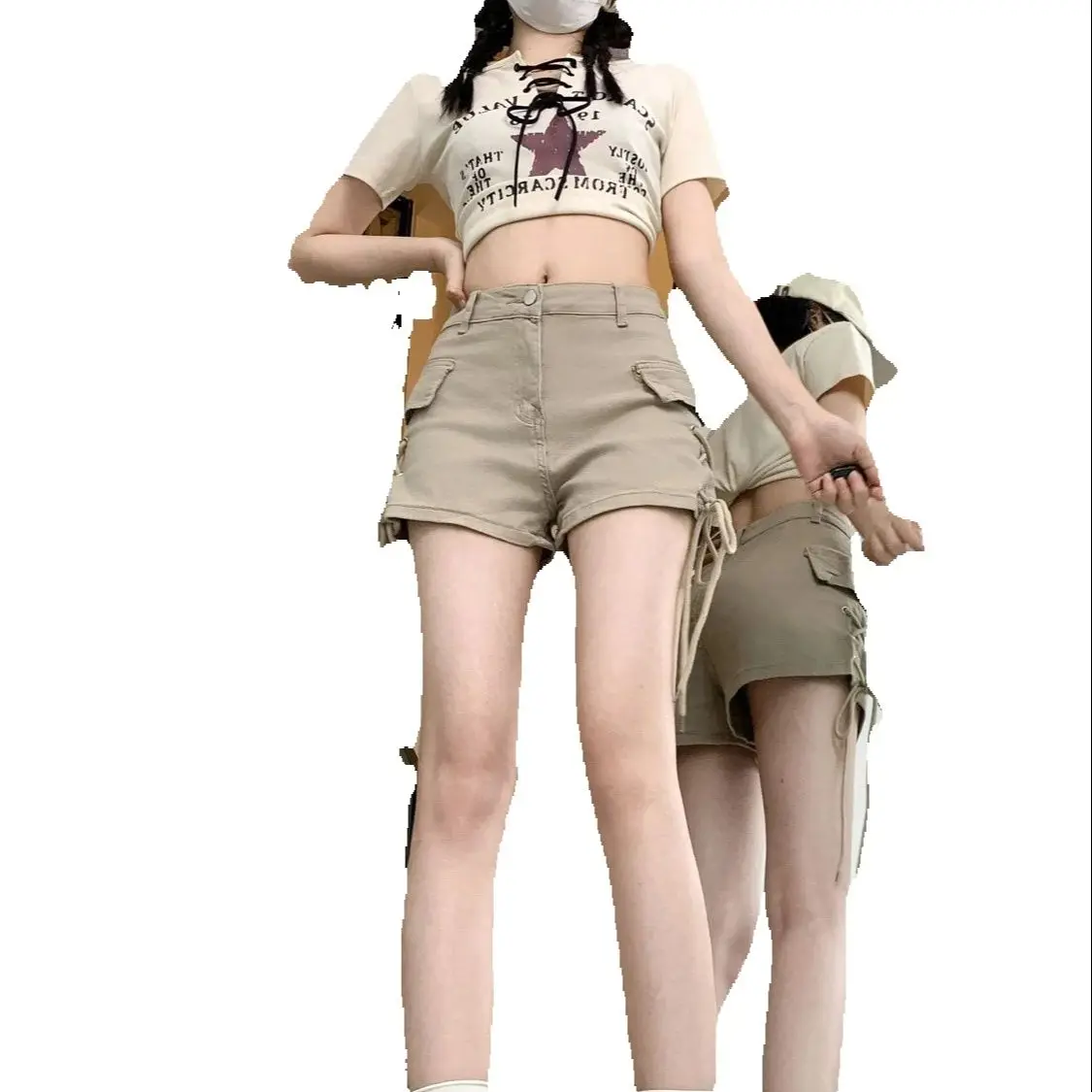 Retro High-Waisted Slim Pants Work Pants Jeans Women Summer New Versatile Design Drawstring Niche Casual Versatile Shorts