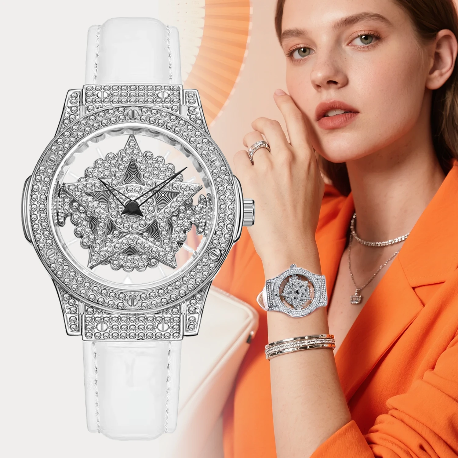 

Вдохновленные кварцевые женские часы со сверкающими бриллиантами, элегантный белый кожаный ремешок, модные женские часы