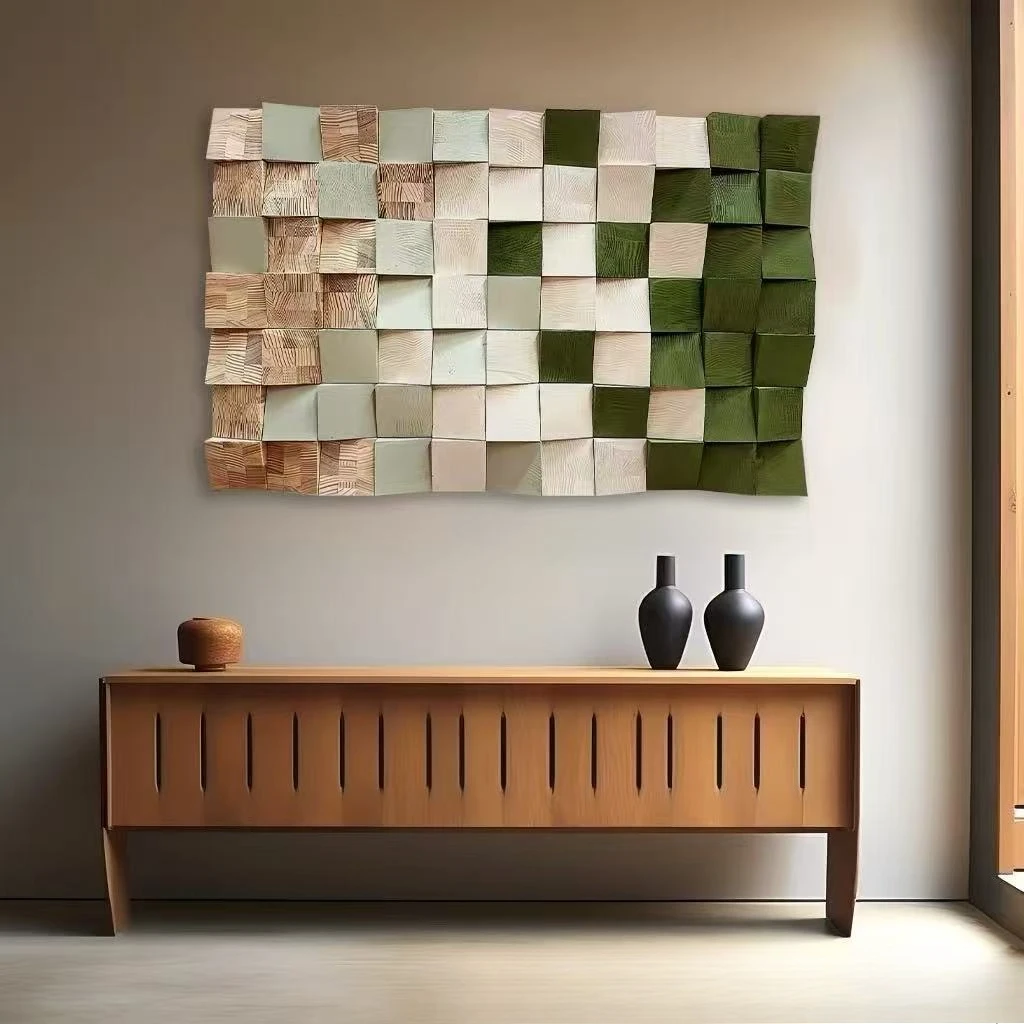 Simple style high-end pine wood hand-colored installation painting three-dimensional living room bedroom entrance
