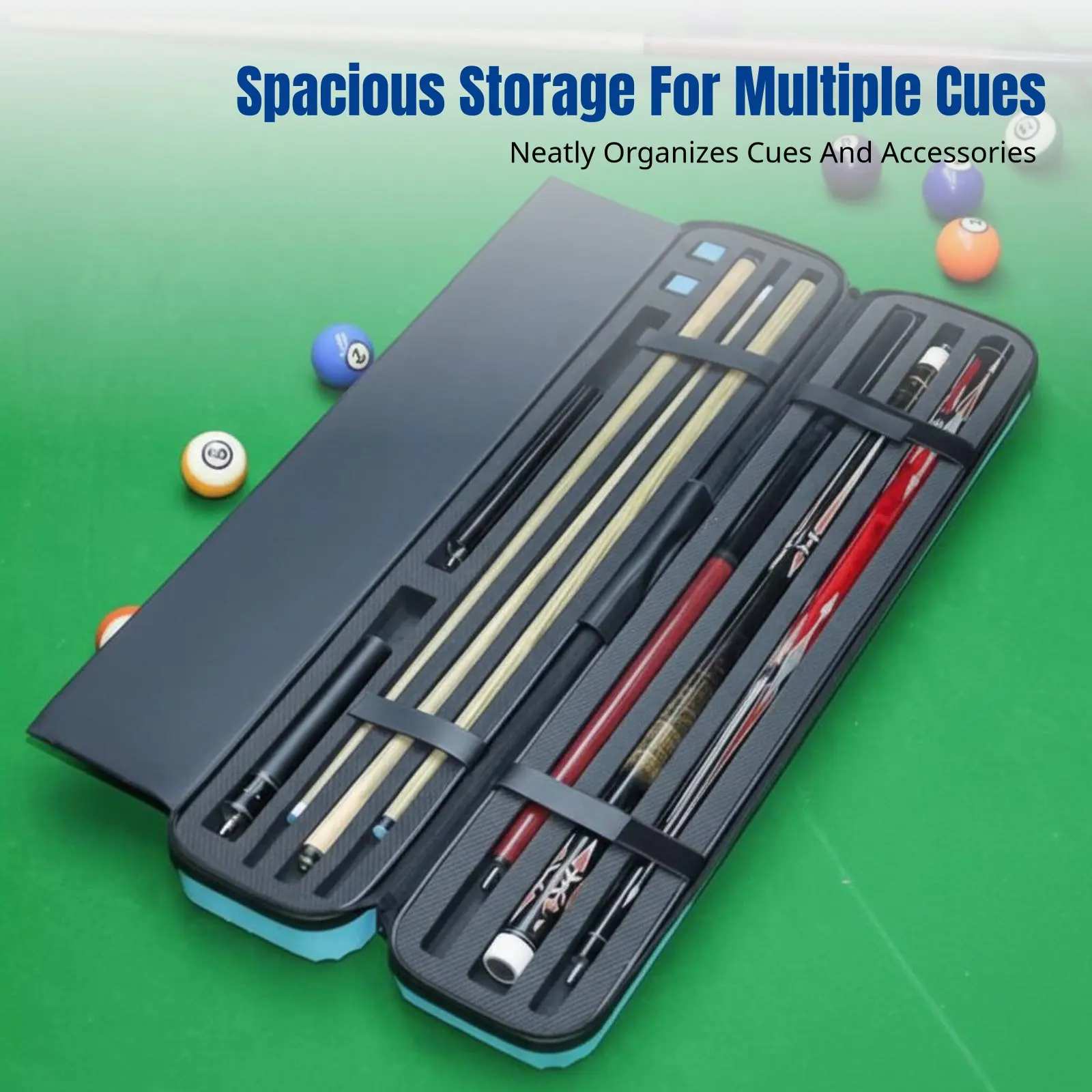 

1/2 Split Billiard Cue Case, Large Head, 9sphere, Combination Lock, Double Carrying, Spacious Storage