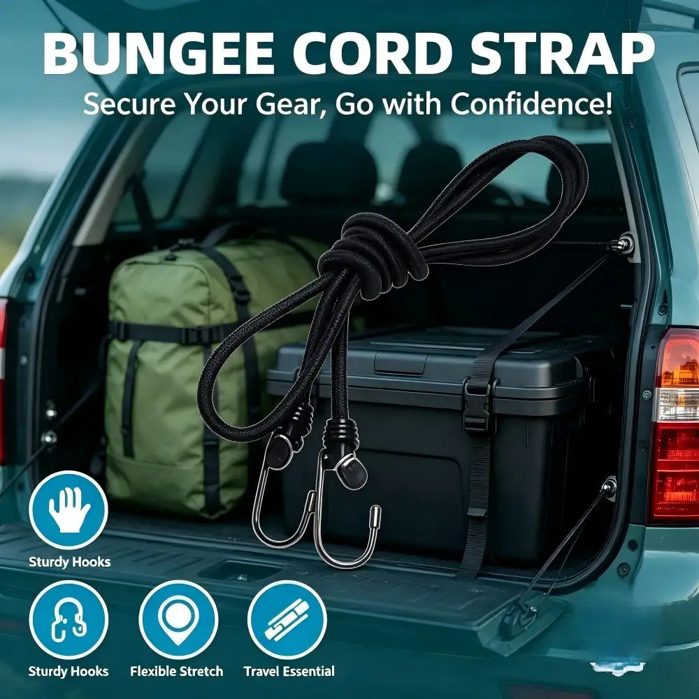 Heavy-Duty Elastic Strap with Metal Hooks, 30/90CM Cord Tie Down Rope for Outdoor Camping Motorcycle Bicycle Luggage Fixing
