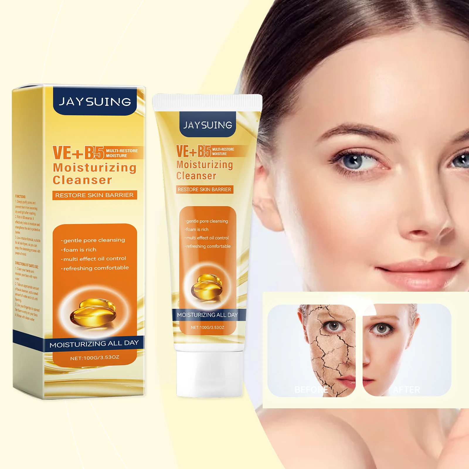 Crème hydratante JAYSUING VE+B5 - Hydratant pour le visage à la vitamine E & B5, hydratation 24 heures, soin pour la peau sèche