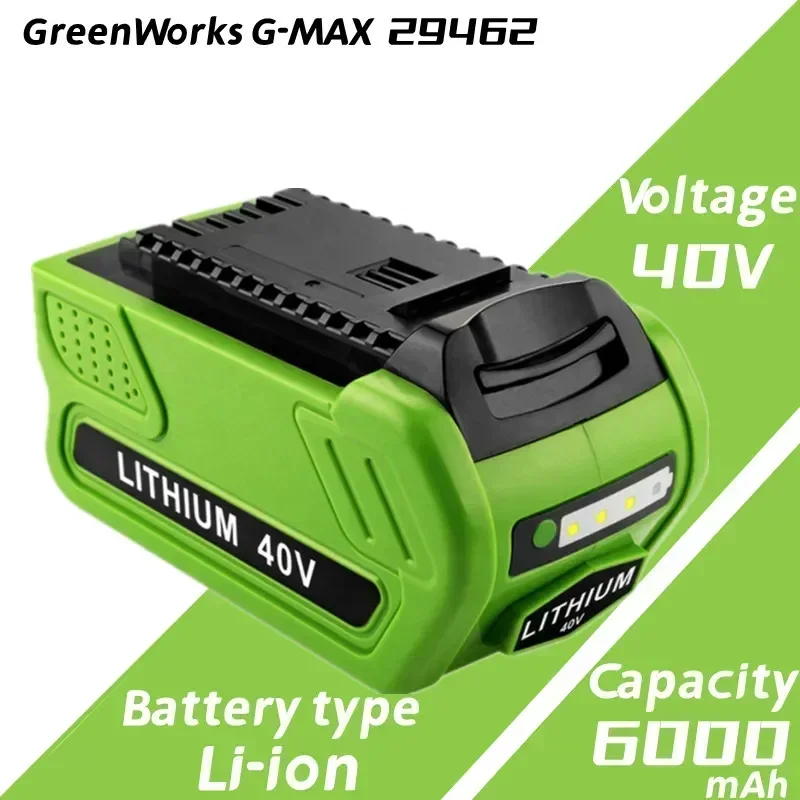 6.0Ah 40V 29472 Lithium Battery Replacement for GreenWorks 40V G-MAX Li-ion Battery 29462 2901319 Power Tools 24282 24252 21332