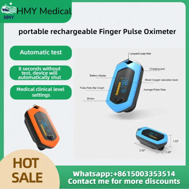 

Профессиональный пульсоксиметр на 10 штук — перезаряжаемый через USB, OLED-дисплей, точный монитор SpO2 с футляром