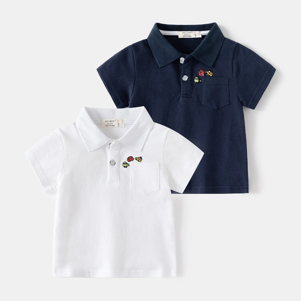 Baby Boys Summer Short Sleeve T-Shirt Baby Embroidery Pocket POLO Shirt Children Short Sleeve Tops