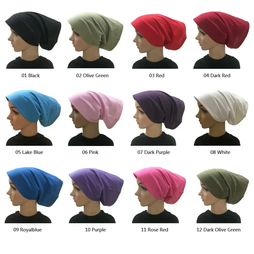 Plain Muslim Women Cotton Underscarf Bonnet Inner Cap Chemo Tube Head Scarf Cover Headwrap Brim Hat Arab Islamic Middle East