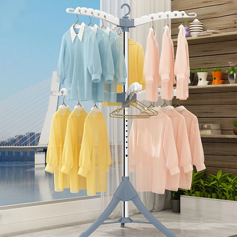 Folding Floor Drying Rack Free Installation Stainless Steel Adjustable Height Detachable Clothes Pole Home Indoor Balcony