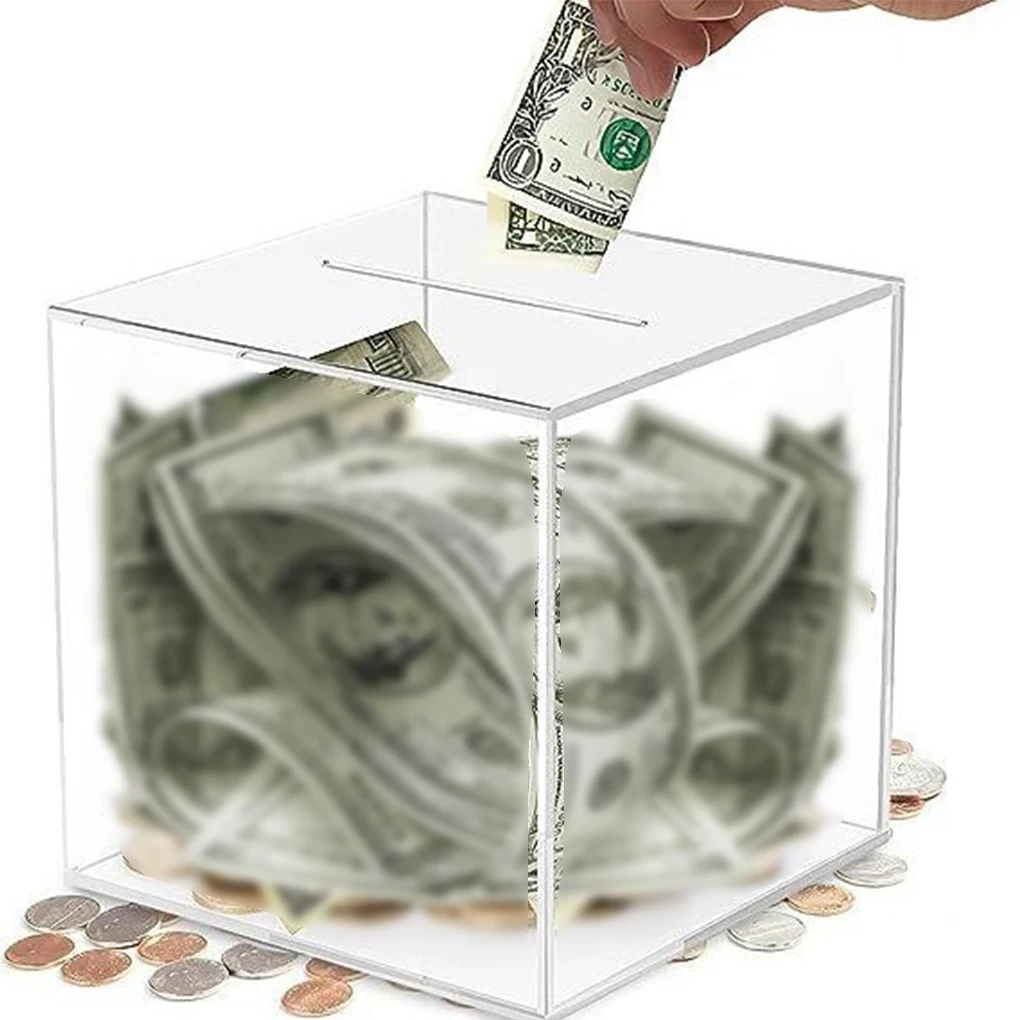 

Piggy Bank for Adults Durable Acrylic Saving Money Box Transparent Piggy Bank Cube Saving Box Coins Storage Box For Banknote