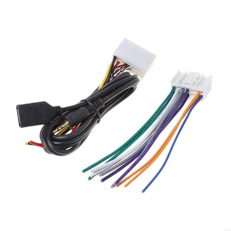 

124B Car Wiring Harness Adapter Car Stereo Radio Power Connector Compatible for Car Radio Anti-interference with USB&AUX Plug