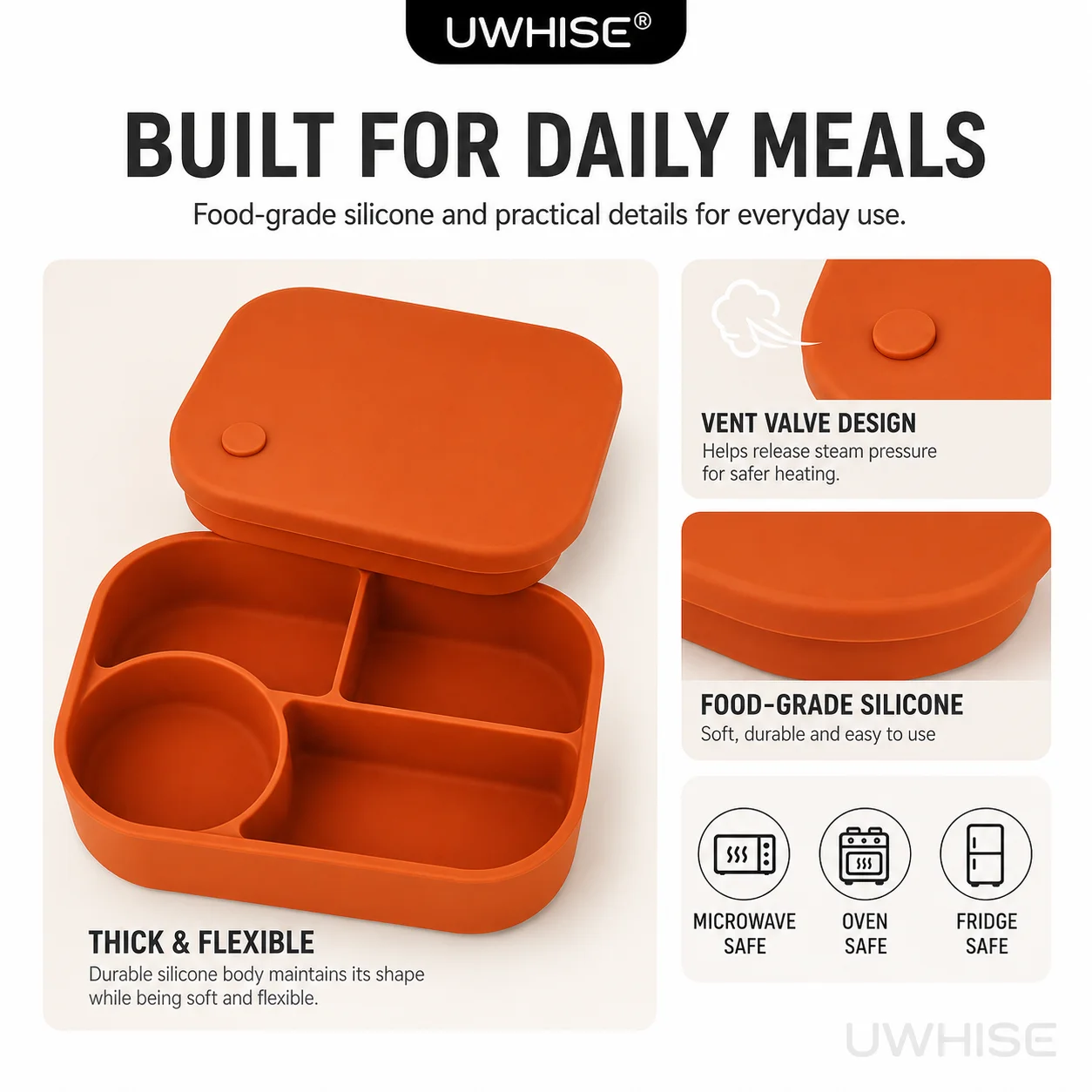 Силиконовый ланч-бокс Uwhise 7 – обзор и цена Meal Prep Oven Safe Containers