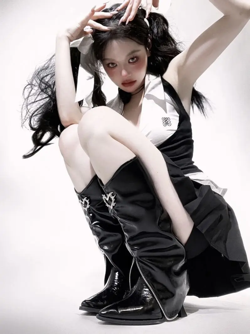 PU Leather Thin Heel Boots, Botas de pilha, Botas de chaminé, Botas de joelho, Girl Killer Dress Shoe, Transferência Student Cos Shoes