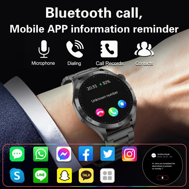 Relógio inteligente de glicose sanguínea para homens, Relógios ECG, Lipídios sanguíneos, Ácido úrico, Chamada Bluetooth, Smartwatch de saúde,