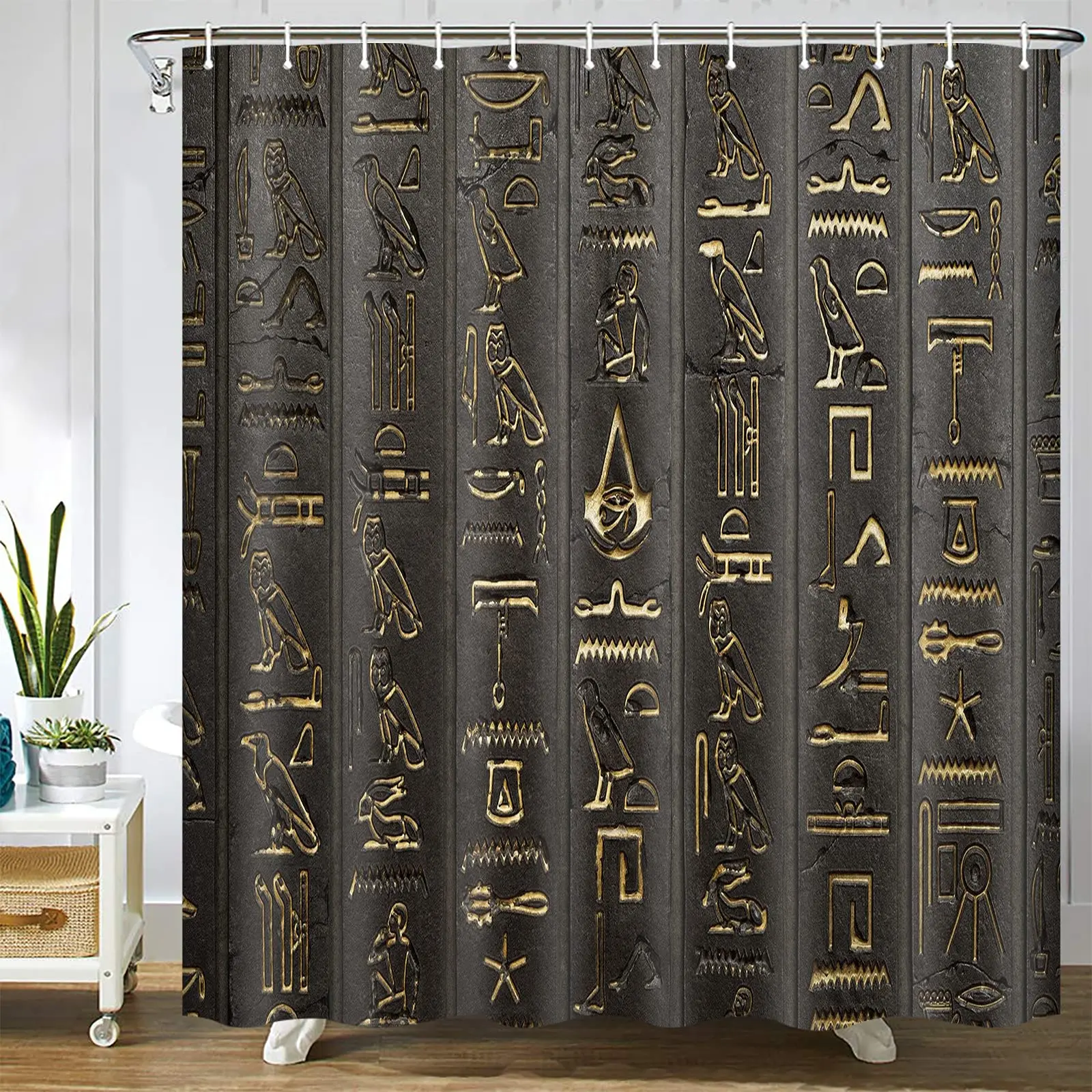 Ancient Egyptian Shower Curtain Hieroglyphics Alphabet Symbols Cool Egypt Letters Drawing Bathroom Polyester Fabric Bath Curtain